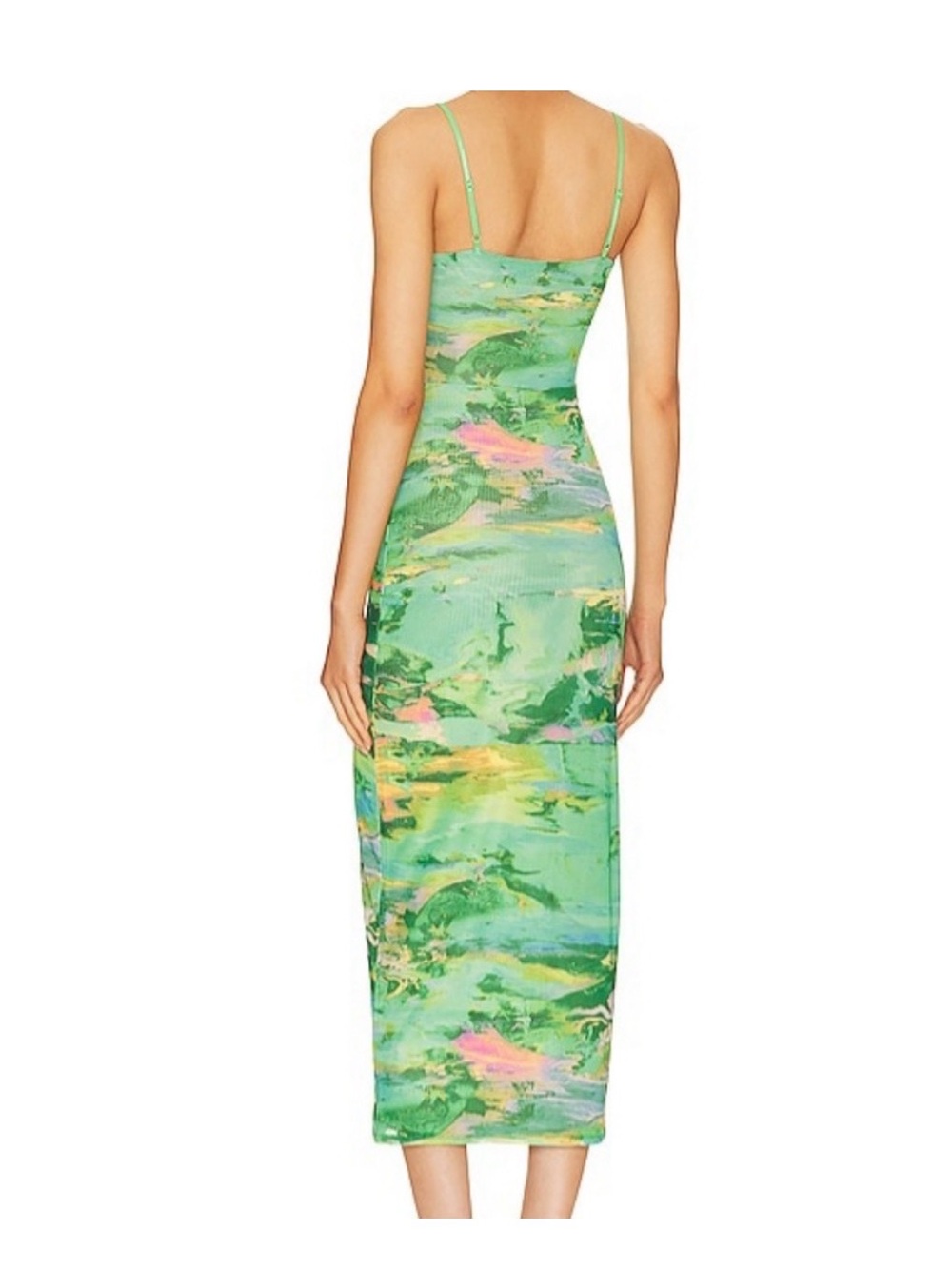 AFRM Green Marble-Print Midi Slip Dress